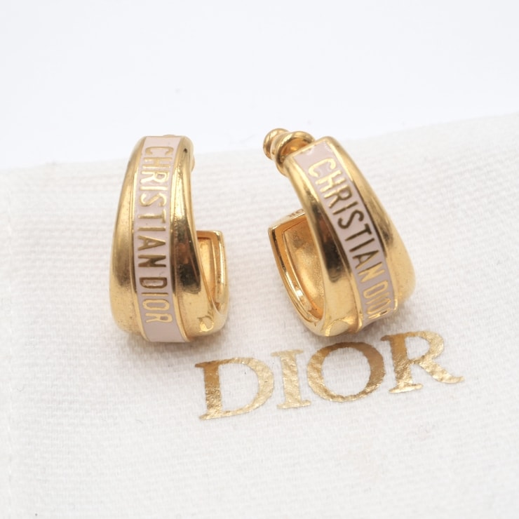 Christian Dior(クリスチャン・ディオール)Dior Code ディオール コード フープピアス ゴールド ピンク ロゴ エナメル 星 スター レディース アクセサリー 両耳用【中古】