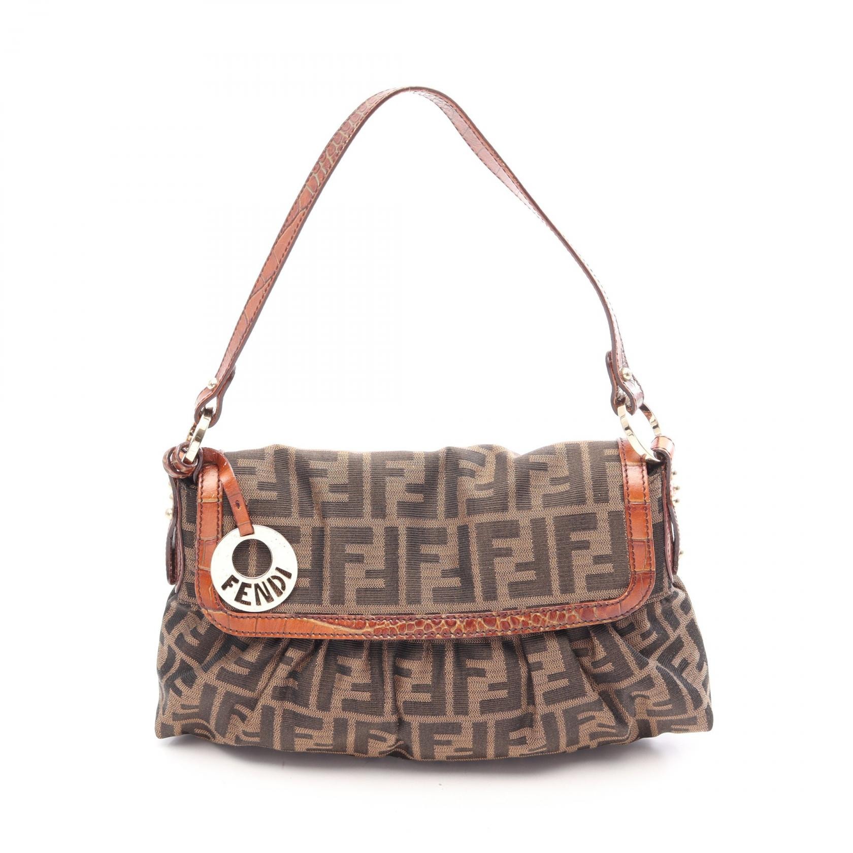 フェンディ FENDI ズッカ ショルダーバッグ バッグ キャンバス レザー レディース ブラウン系 / ブラック系 8BR445 【中古】