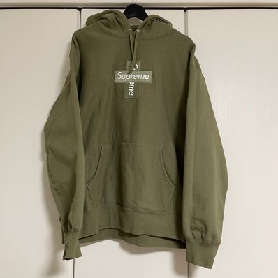 Supreme Cross Box Logo Hooded Sweatshirt "Light Olive"