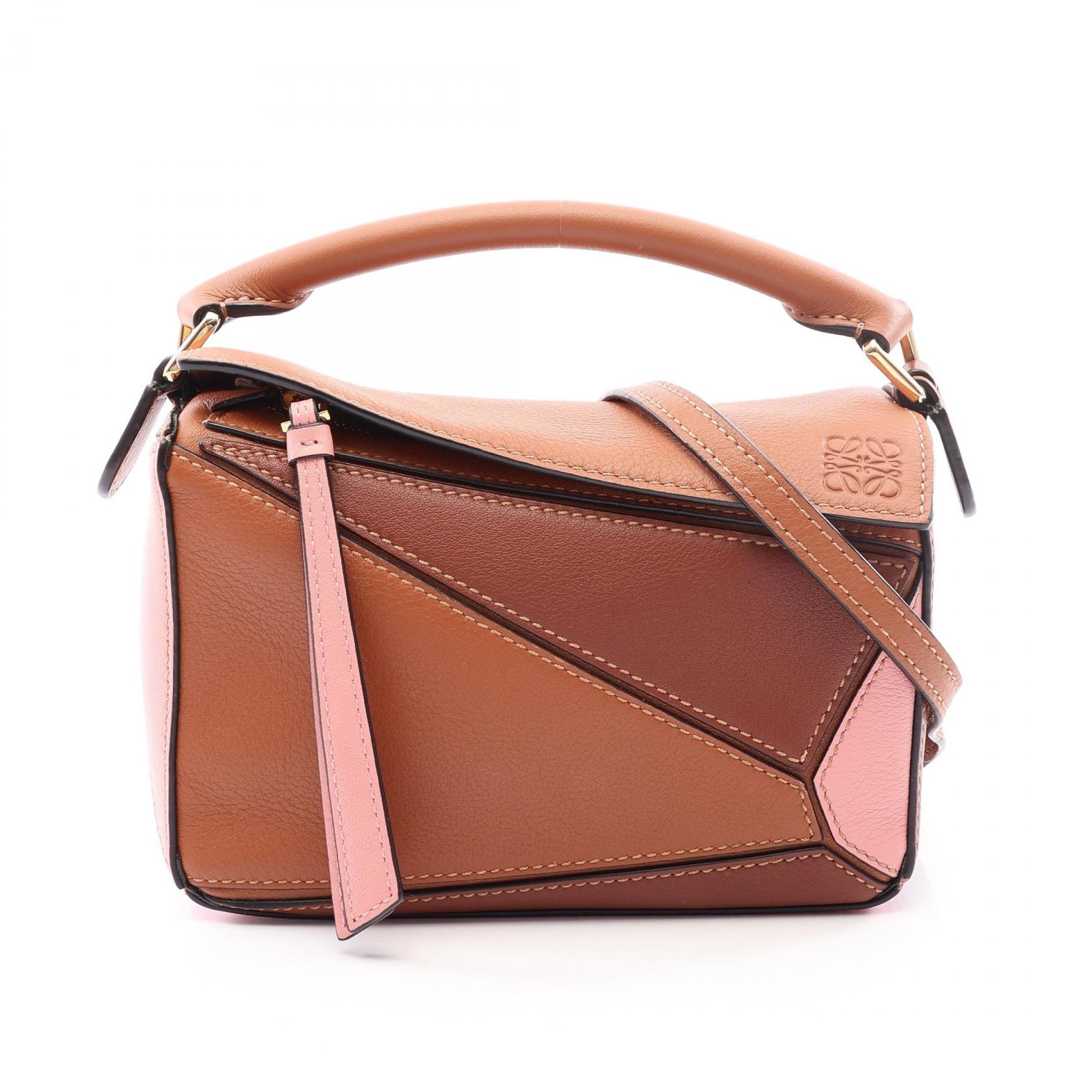 ロエベ LOEWE パズルバッグ ミニ 2WAY ハンドバッグ バッグ レザー レディース ブラウン系 / ピンク系 【中古】