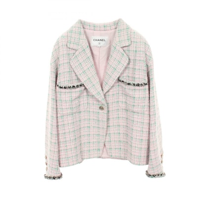 シャネル CHANEL ココマークボタン チェック ツイード 1B 衣料品 アウター ポリエステル / コットン レディース ピンク系 / グリーン系 P70531V61850 【中古】
