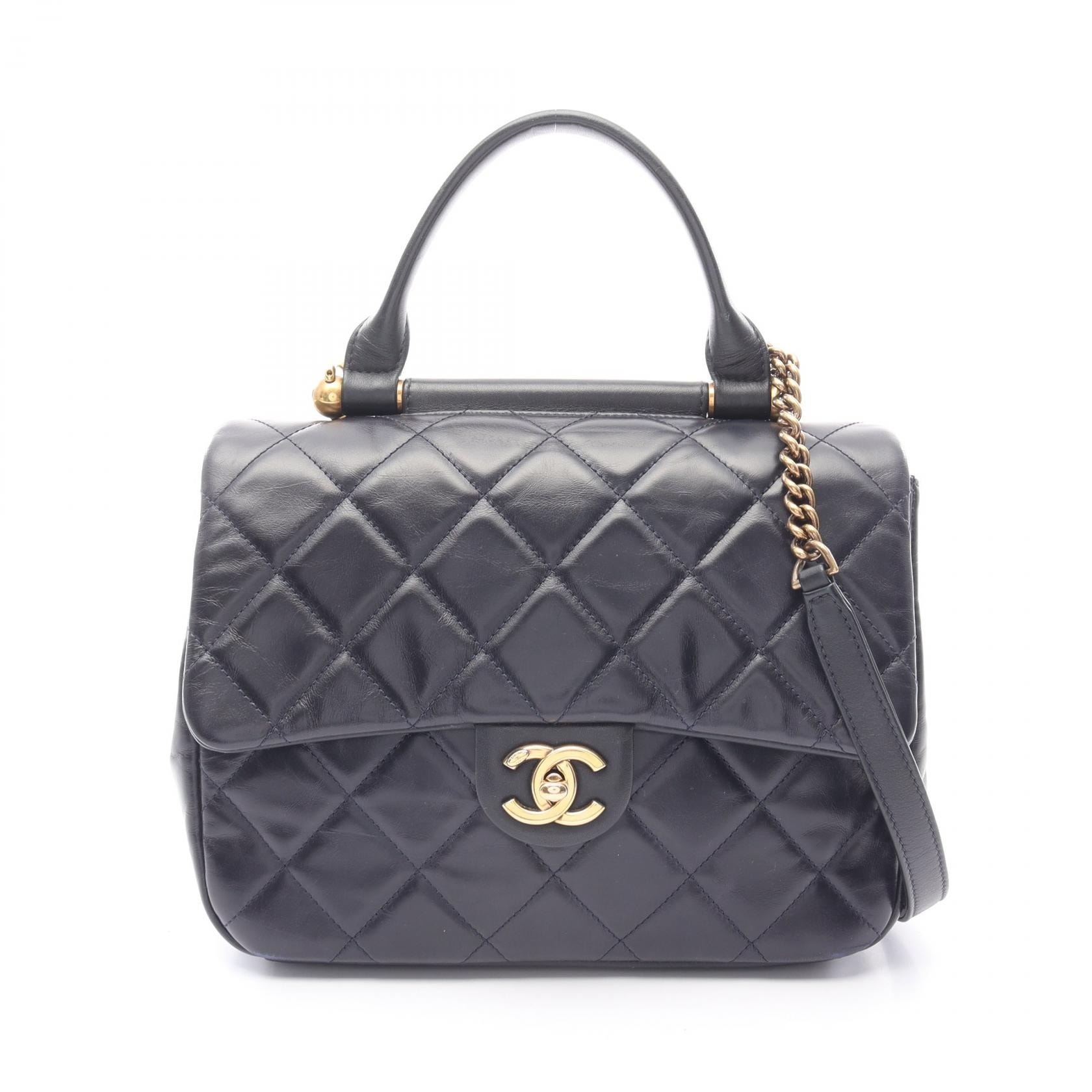 シャネル CHANEL マトラッセ トップハンドル ショルダーバッグ バッグ ラムスキン(羊革) レディース ネイビー系 【中古】