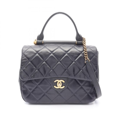 シャネル CHANEL マトラッセ トップハンドル ショルダーバッグ バッグ ラムスキン(羊革) レディース ネイビー系 【中古】
