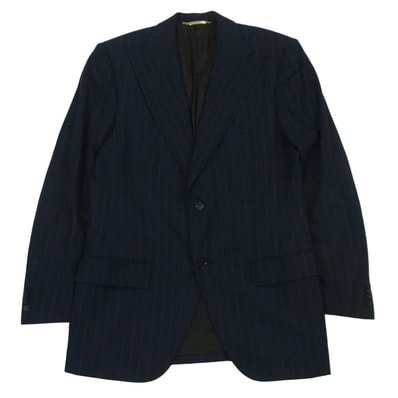 DOLCE&GABBANA ドルチェアンドガッバーナ ピークドラペル ストライプ 2B シングル テーラード ジャケット ダークネイビー系 48【中古】