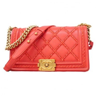 ★SALE【6db1569】シャネル ショルダーバッグ ボーイシャネル チェーンショルダー ラムスキン ツイード サーモンピンク ゴールド金具【中古】レディース