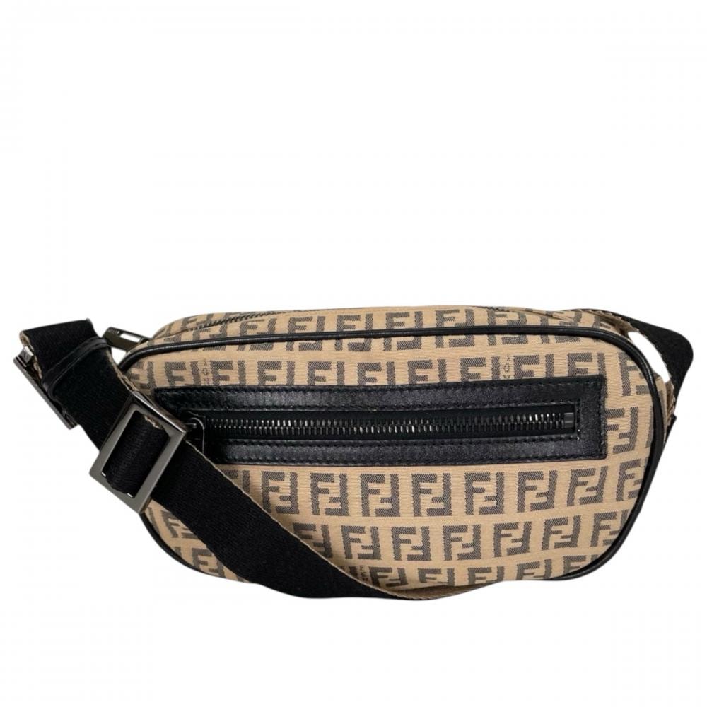 FENDI フェンディ ショルダーバッグ ズッキーノ ミニマル 斜め掛け 8BR324 キャンバス レザー ブラウン 茶 シルバー金具 レディース【中古品】