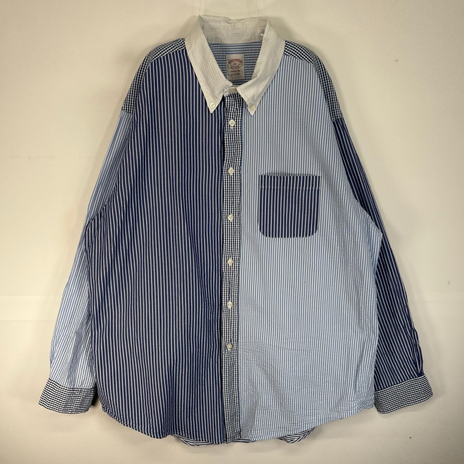 古着 ブルックスブラザーズ Brooks Brothers シアサッカー 長袖シャツ クレイジーパターン MADISON 胸ポケ XL  ブルー系 マルチカラー メンズ
