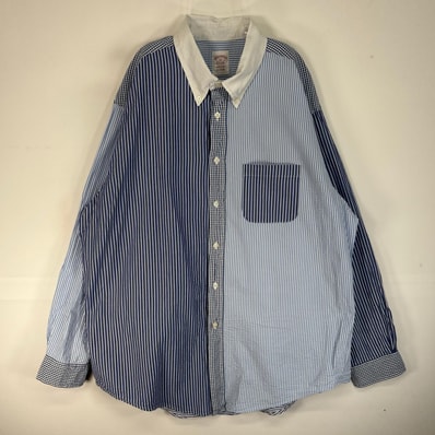 古着 ブルックスブラザーズ Brooks Brothers シアサッカー 長袖シャツ クレイジーパターン MADISON 胸ポケ XL ブルー系 マルチカラー メンズ