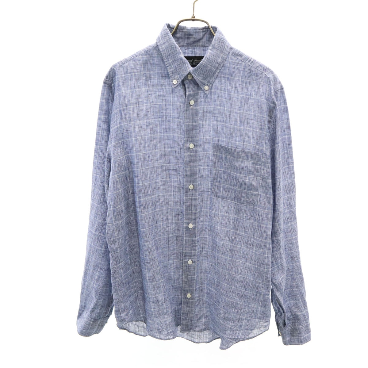 JOURNAL STANDARD ジャーナルスタンダード 日本製 リネン チェック柄 長袖 ボタンダウンシャツ L ネイビー
