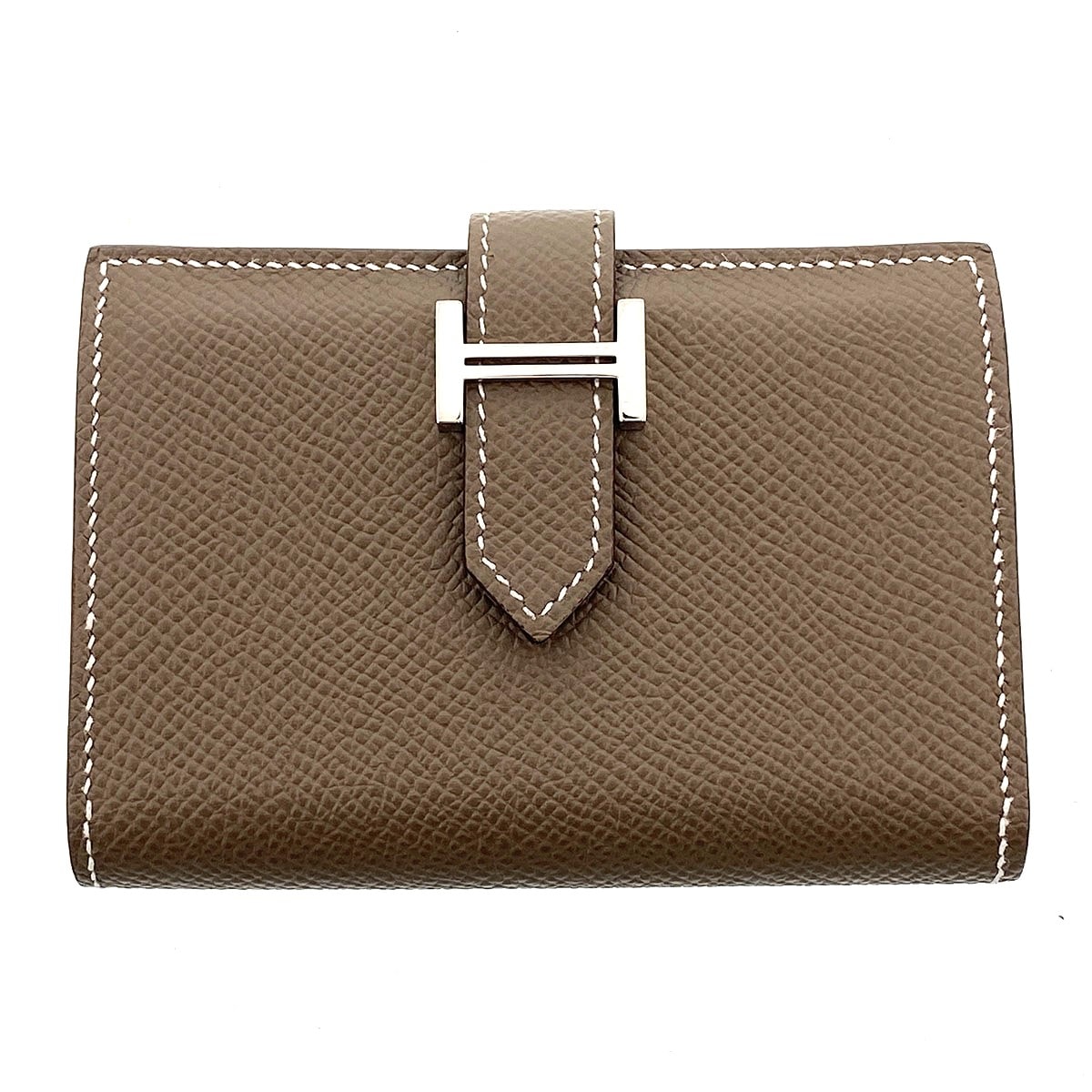 HERMES エルメス ベアン カードケース 名刺入れ カードケース ヴォーエプソン エトゥープ シルバー金具 グレージュ Y(2020)刻印  レディース【中古】