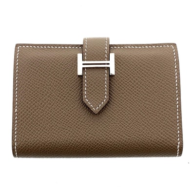 HERMES エルメス ベアン カードケース 名刺入れ カードケース ヴォーエプソン エトゥープ シルバー金具 グレージュ Y(2020)刻印 レディース【中古】