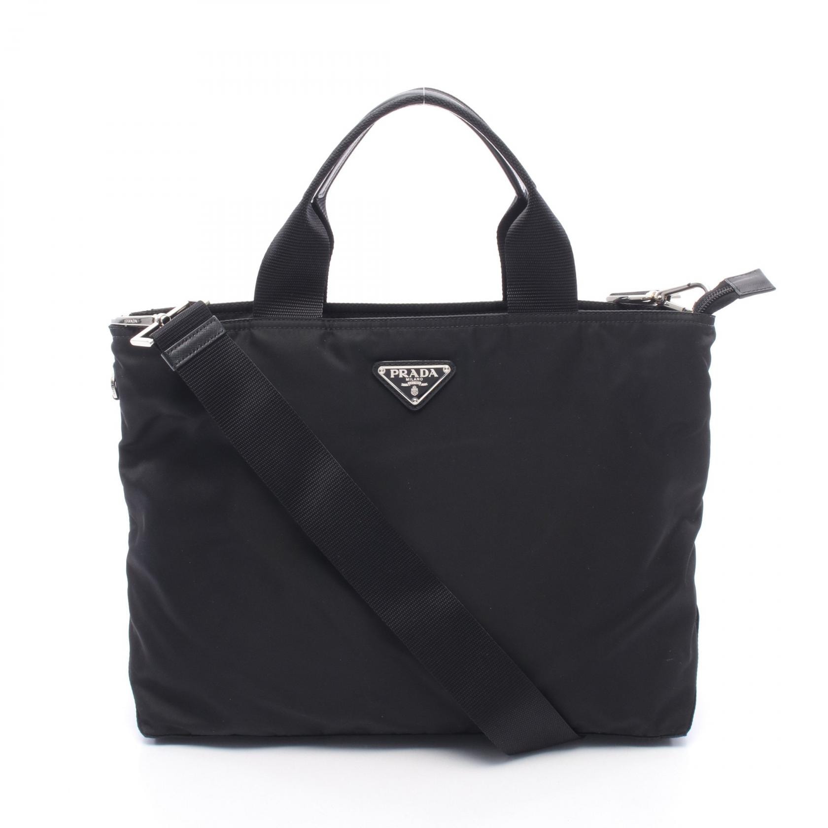 プラダ PRADA トライアングルロゴ 2WAY トートバッグ バッグ ナイロン レザー レディース ブラック系 【中古】