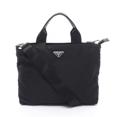 プラダ PRADA トライアングルロゴ 2WAY トートバッグ バッグ ナイロン レザー レディース ブラック系 【中古】