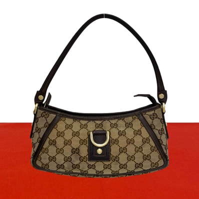 GUCCI グッチ アビー GG ロゴ 柄 キャンバス レザー ショルダーバッグ ブラウン
36348