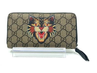 GUCCI GG Supreme Zip Round Wallet Angry Cat