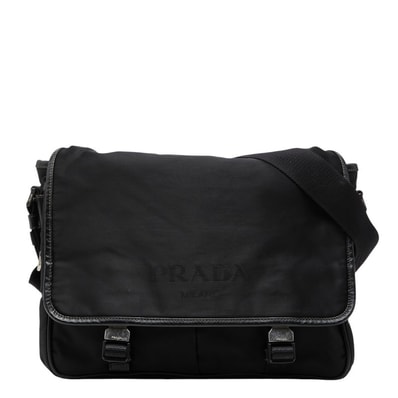プラダ 三角ロゴプレート ショルダーバッグ メッセンジャーバッグ VA0768 ブラック ナイロン レザー レディース PRADA 【中古】