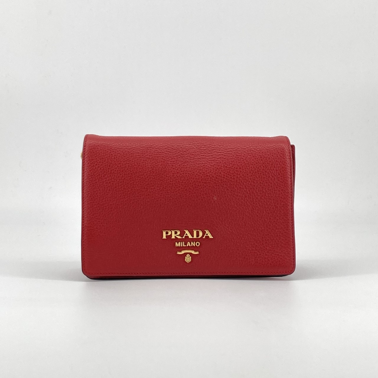 PRADA(プラダ) ヴィッテロ ダイノ レザー 2WAY ゴールドロゴ 1BD102 ショルダーバッグ レッド×ゴールド