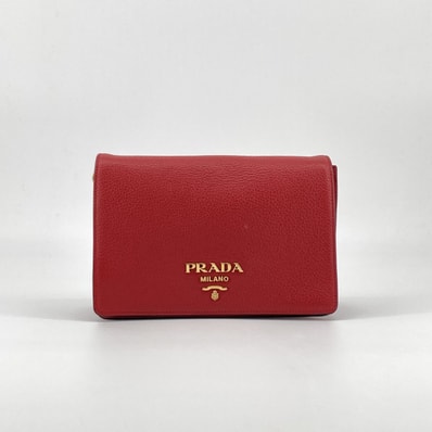 PRADA(プラダ) ヴィッテロ ダイノ レザー 2WAY ゴールドロゴ 1BD102 ショルダーバッグ レッド×ゴールド