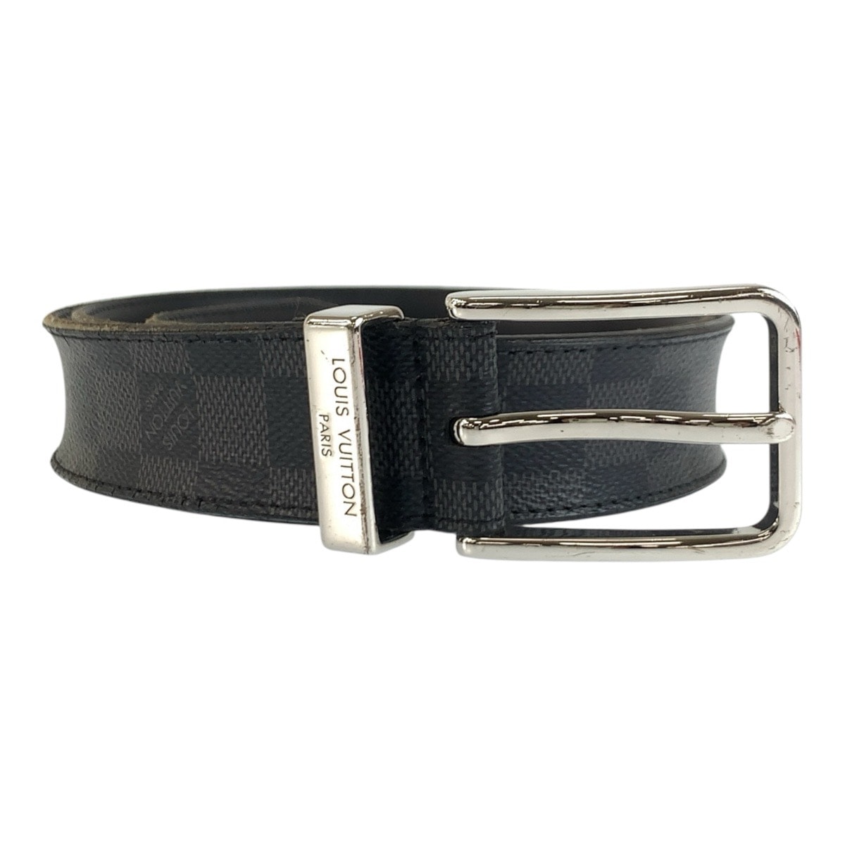 LOUIS VUITTON ルイ ヴィトン ダミエ グラフィット サンチュール ポンヌフ 100cm/40インチ ブラック シルバー金具 PVC ベルト 604392 【中古】