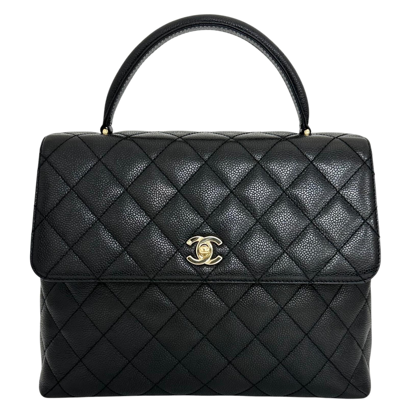 美品 CHANEL シャネル マトラッセキャビアスキントップハンドル ハンドバッグ マットキャビアスキン ブラック レディース【中古】