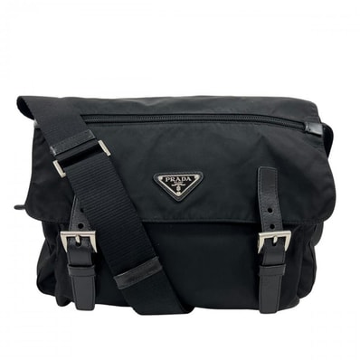 PRADA プラダ ショルダーバッグ メッセンジャーバッグ 斜め掛け BT0713 ナイロン ブラック 黒 シルバー金具 レディース【中古品】