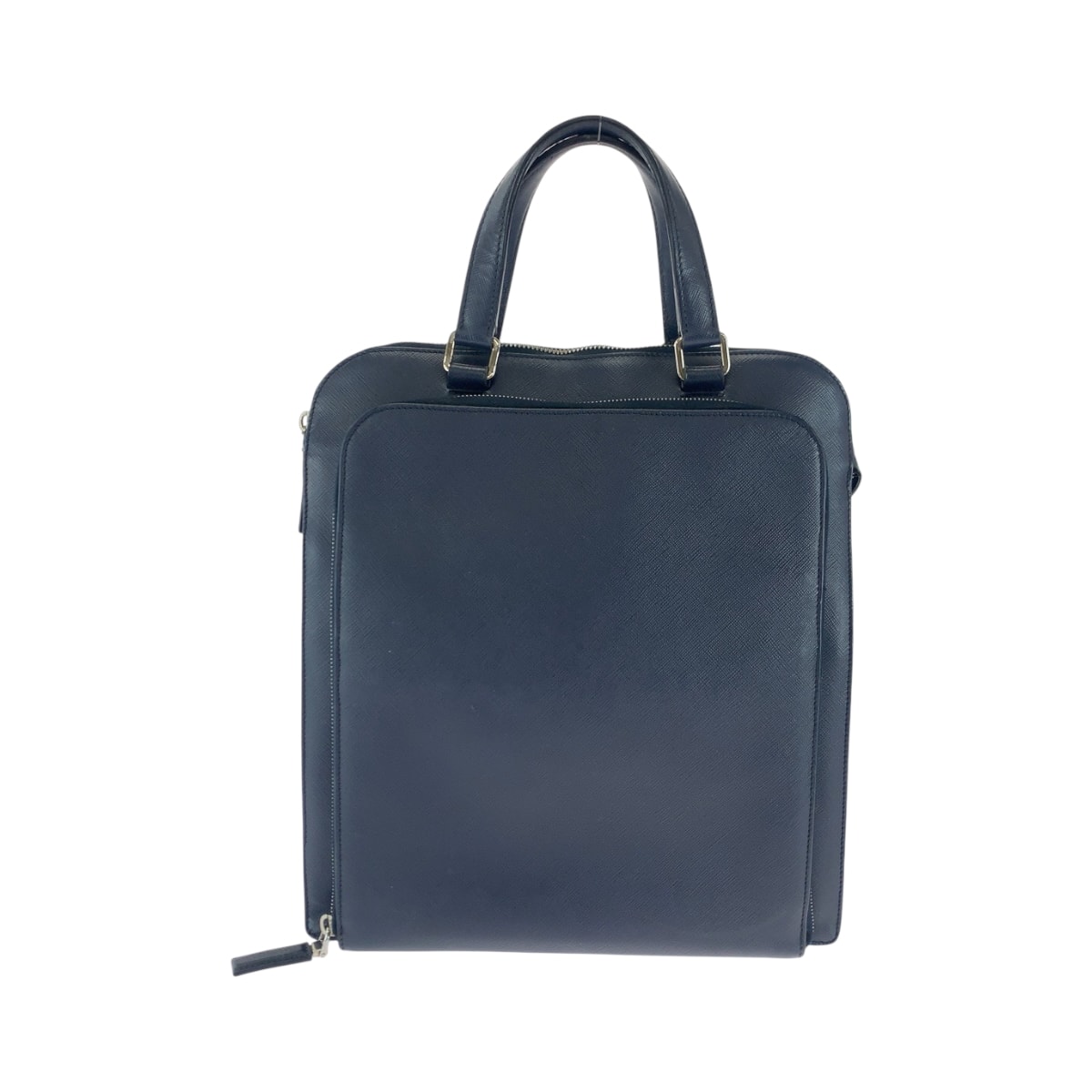 美品 PRADA プラダ サフィアーノ 三角ロゴプレート ネイビー シルバー金具 レザー ビジネスバッグ トートバッグ ブリーフケース 503210 【中古】