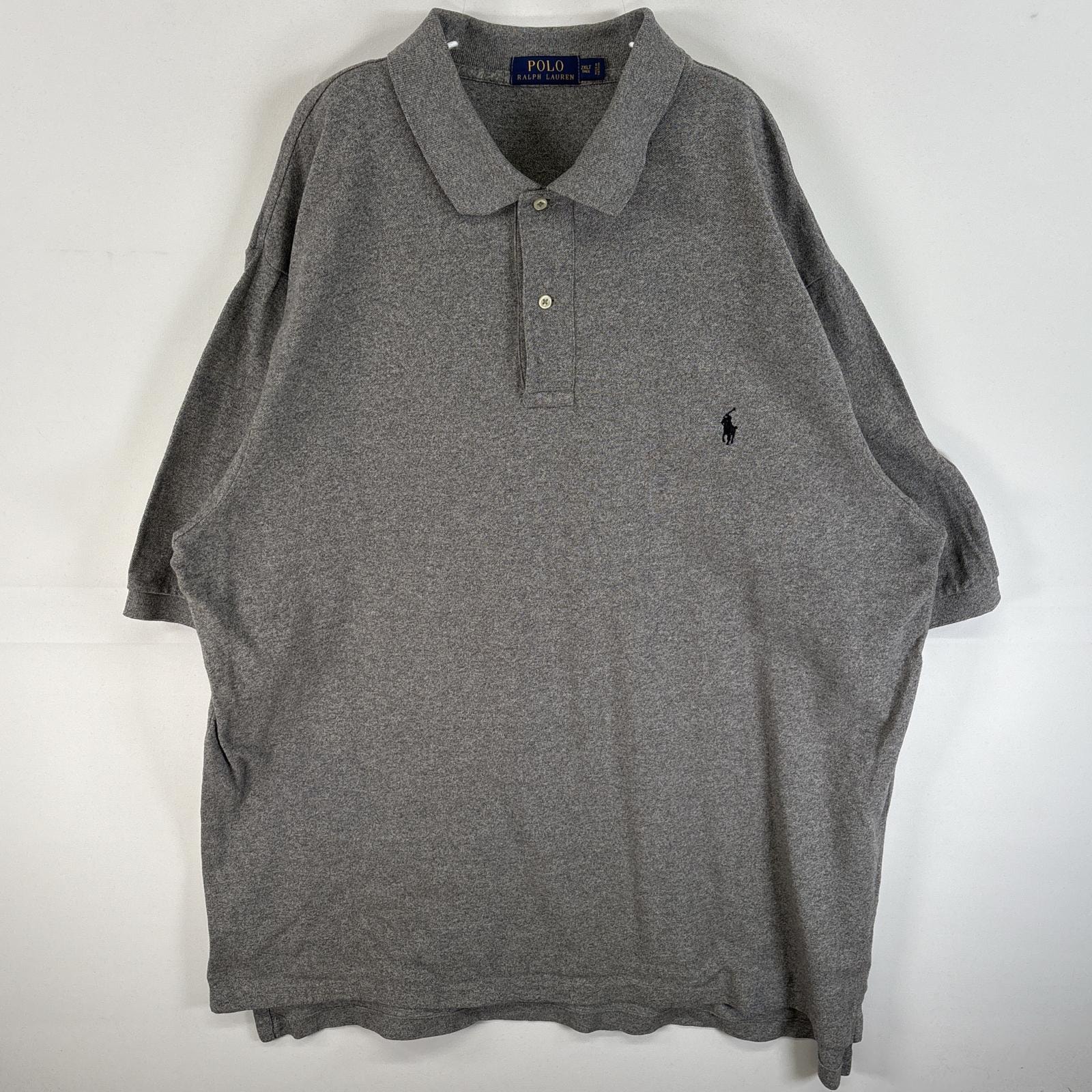 古着 ポロ・ラルフローレン POLO RALPH LAUREN 鹿の子 半袖 ポロシャツ ワンポイント ロゴ 刺繍 2ボタン 大きいサイズ 2XLT  グレー系 無地 メンズ