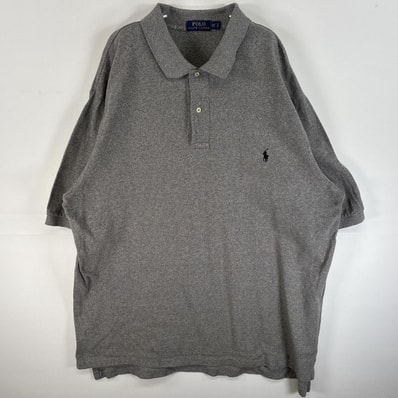 古着 ポロ・ラルフローレン POLO RALPH LAUREN 鹿の子 半袖 ポロシャツ ワンポイント ロゴ 刺繍 2ボタン 大きいサイズ 2XLT グレー系 無地 メンズ