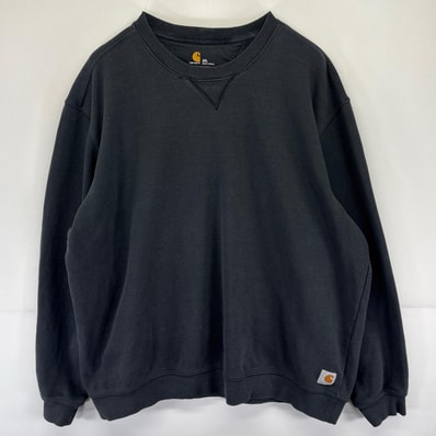 古着 カーハート Carhartt スウェット ワンポイント ロゴ クルーネック 前V 大きいサイズ 2XL ブラック系 メンズ