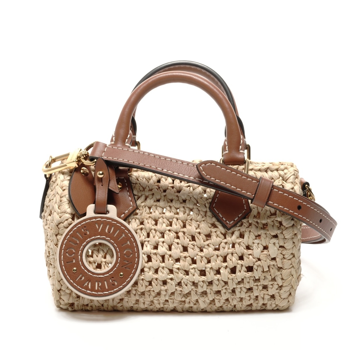 ヴィトン LV ナノ スピーディ ナチュラル タン ラフィア ショルダーバッグ【中古】