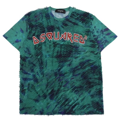 ディースクエアード 美品 タイダイ柄 ロゴ プリント Tシャツ トップス レディース グリーン XS 19年 S72GD0184 XS