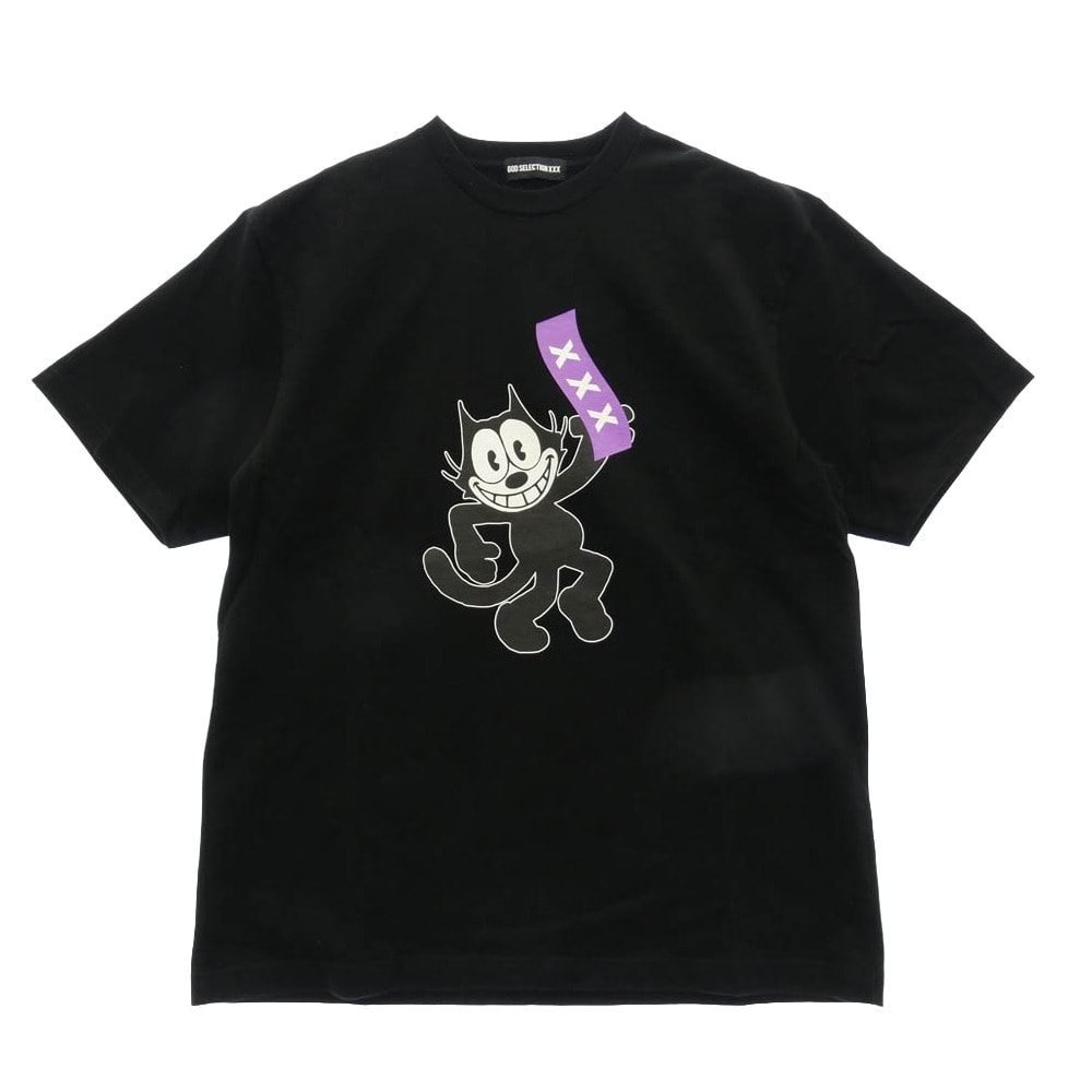 GOD SELECTION XXX ゴッドセレクション Tシャツ 22AW GX-A22-FEST-02 × FELIX THE CAT フィリックス・ザ・キャット T-SHIRT フロントプリント Tシャツ 半袖カットソー ブラック系 L【中古】