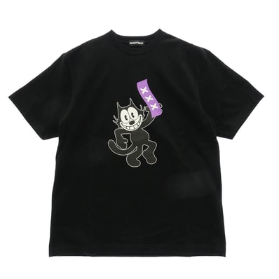 GOD SELECTION XXX ゴッドセレクション Tシャツ 22AW GX-A22-FEST-02 × FELIX THE CAT フィリックス・ザ・キャット T-SHIRT フロントプリント Tシャツ 半袖カットソー ブラック系 L【中古】
