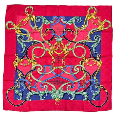 美品 HERMES エルメス カレ90 L'INSTRUCTION DU ROY(帝王学) スカーフ シルク ピンクレッド レディース【中古】
