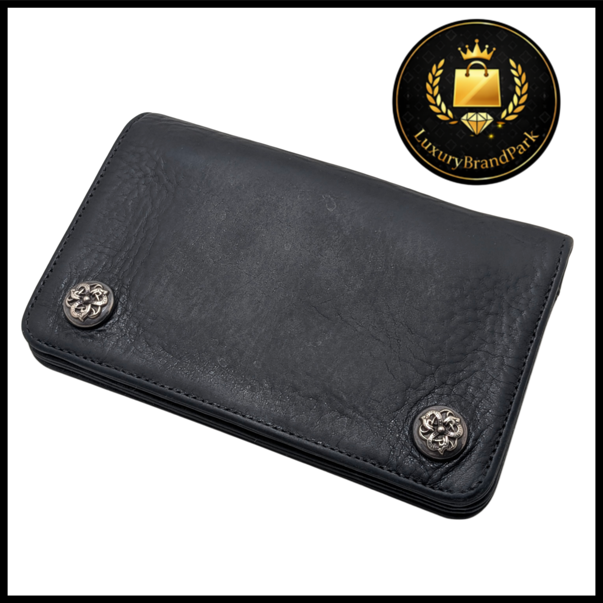 Chrome Hearts 1 Zip Celtic Button Leather Wallet "Black"