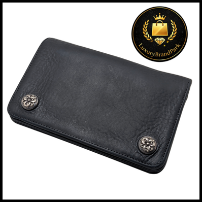 Chrome Hearts 1 Zip Celtic Button Leather Wallet "Black"