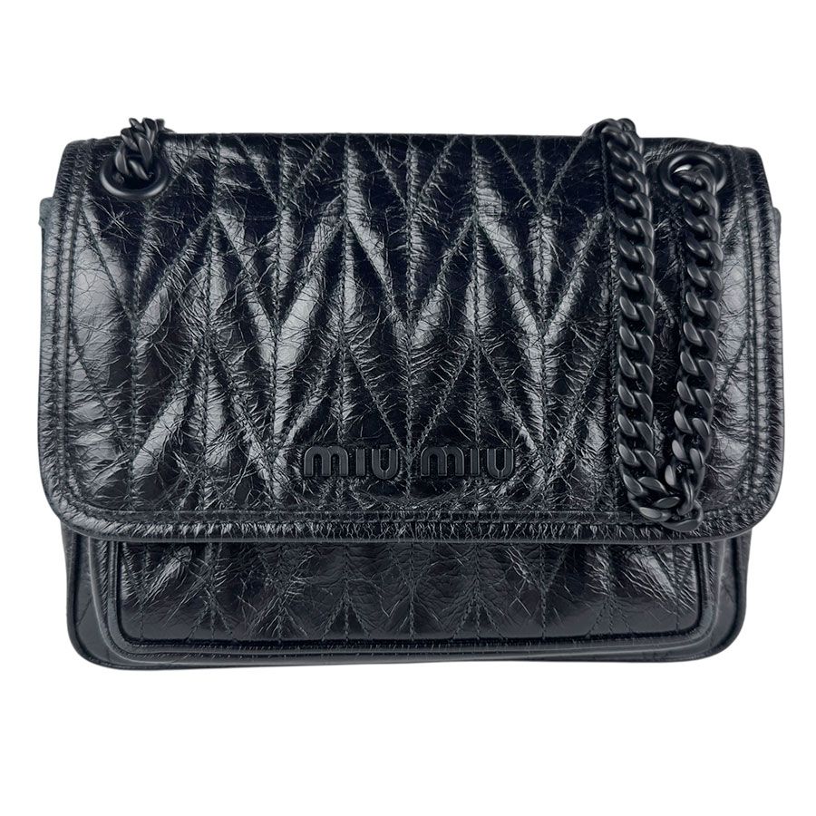 ミュウミュウ MIUMIU ショルダーバッグ レザー ブラック レディース【中古】 z5734