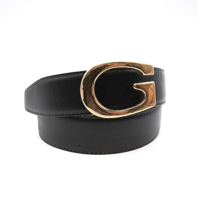 GUCCI(グッチ)Gバックル ヴィンテージ ベルト ブラック レザー ゴールド金具 幅3cm 全長87cm 65-26-0361【中古】