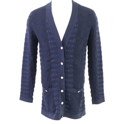 シャネル 【美品/国内正規】P60484K46731 ココマークボタン ココロゴジャガード ロングニットカーディガン 36