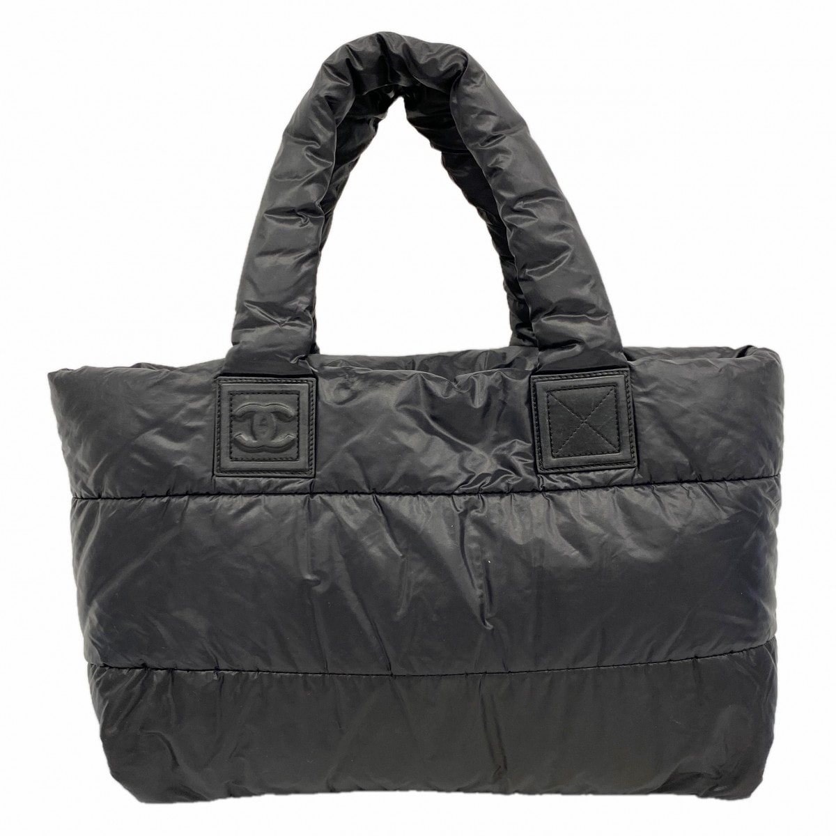 【6db1699-k】シャネル トートバッグ コココクーン ナイロン ブラック シルバー金具【中古】レディース
