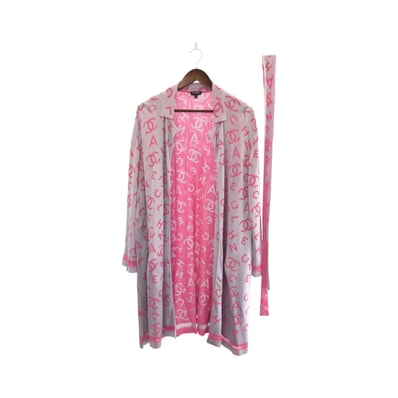 美品 CHANEL シャネル ココマーク サイズ42 ピンク グレー レーヨン カーディガン ガウンコート 504512 【中古】