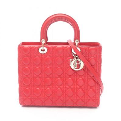 ディオール Dior レディディオール ラージ カナージュ ハンドバッグ バッグ レザー レディース レッド系 M0566ONGE-M52R 【中古】