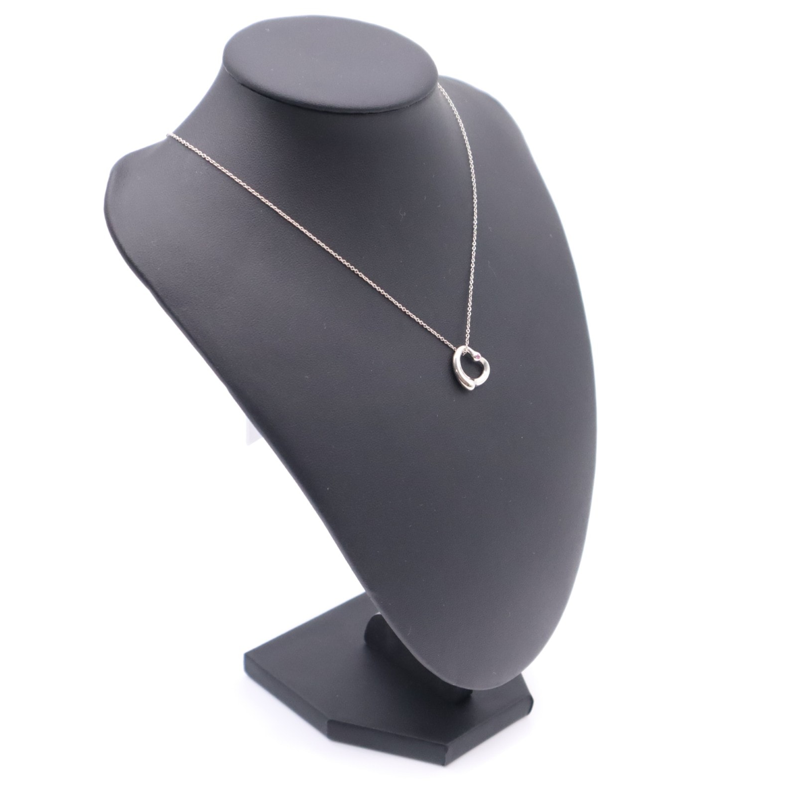 美品 TIFFANY&Co. ティファニー エルサ ペレッティ オープンハート ペンダント 一石 AG925 60020362 ネックレス シルバー ピンク シルバー レディース