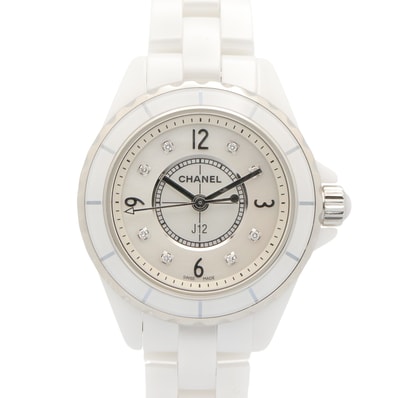 シャネル CHANEL J12 8Pダイヤ 腕時計 時計 セラミック ダイヤモンド レディース ホワイト系 ホワイトシェル H2570 【中古】