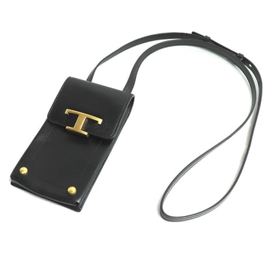 TOD’S トッズ Tタイムレス ショルダーバッグ フォンポーチ ブラック XAWTSAOV302RORB999 スマホケース レディース【中古】