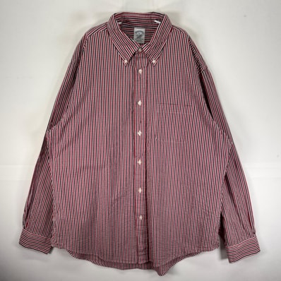古着 ブルックスブラザーズ Brooks Brothers シアサッカー 長袖シャツ ボタンダウン 胸ポケット XL レッド系 ストライプ メンズ