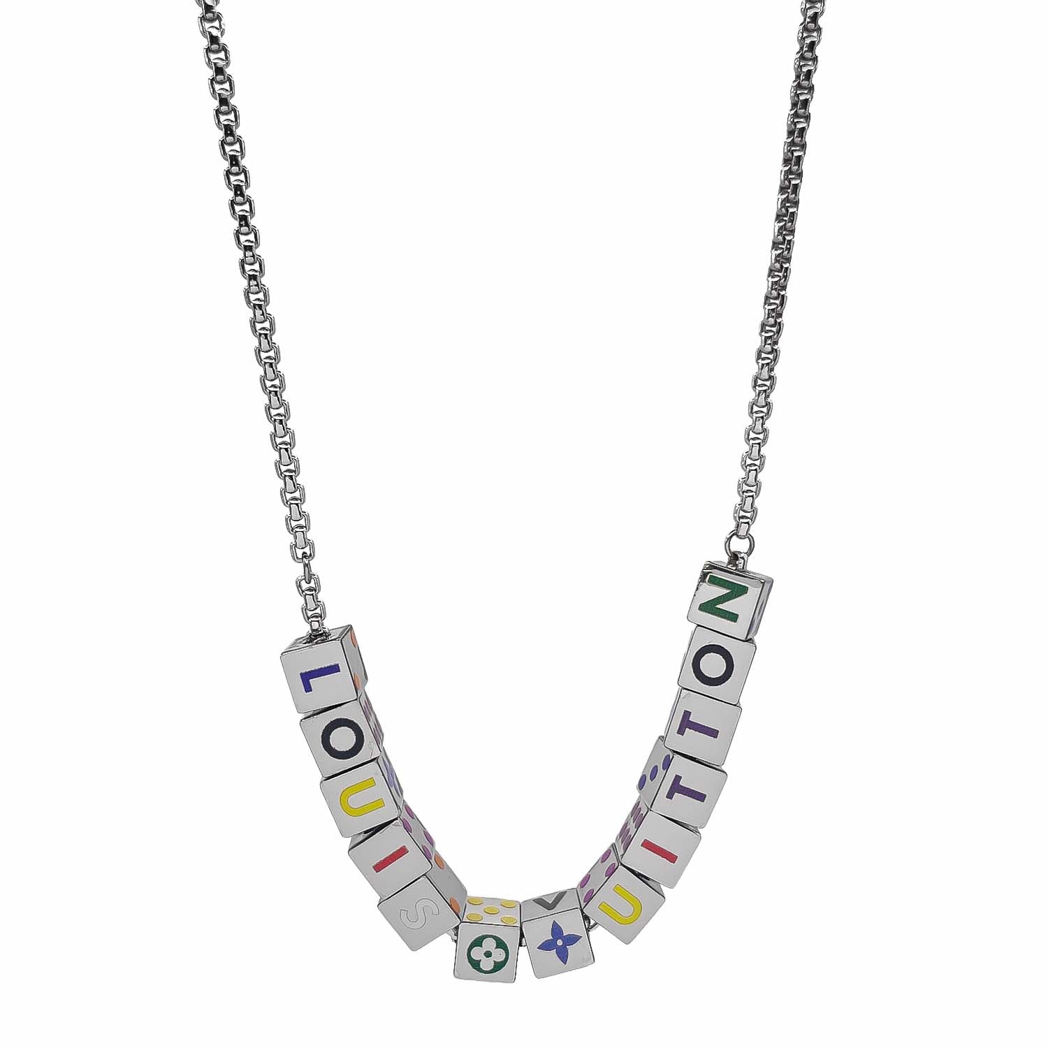 LOUIS VUITTON ルイ・ヴィトン コリエ・LVプレイイット ダイス ロゴ チェーン ネックレス
 ペンダント M68873 メタル シルバー メンズ
 【中古】