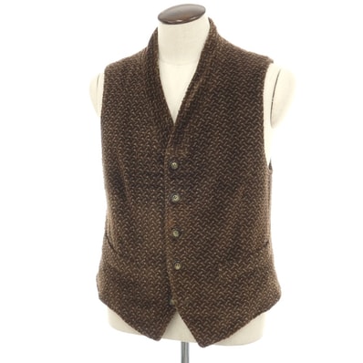 【中古】ジョルジオアルマーニ GIORGIO ARMANI コットンポリエステル カジュアル系ジレ ベスト ダークオリーブブラウン【サイズ50】【メンズ】