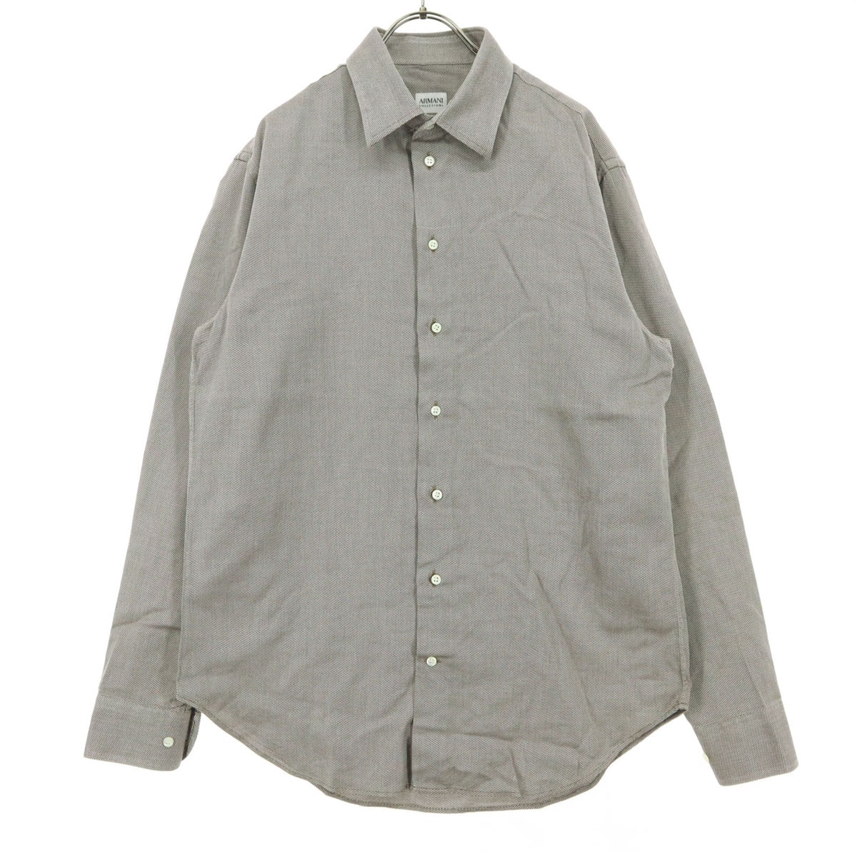 美品 ARMANI COLLEZIONI アルマーニコレツィオー二 チュニジア製 長袖 コットンシャツ 40 ブラウン