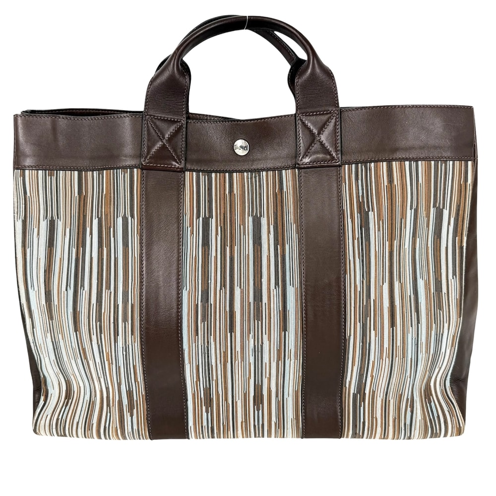 HERMES エルメス ハンドバッグ フールトゥMM ヴィブラート トートバッグ かばん 鞄 □E刻印 レザー ブラウン 茶 マルチカラー シルバー金具 メンズ 2001年【中古品】